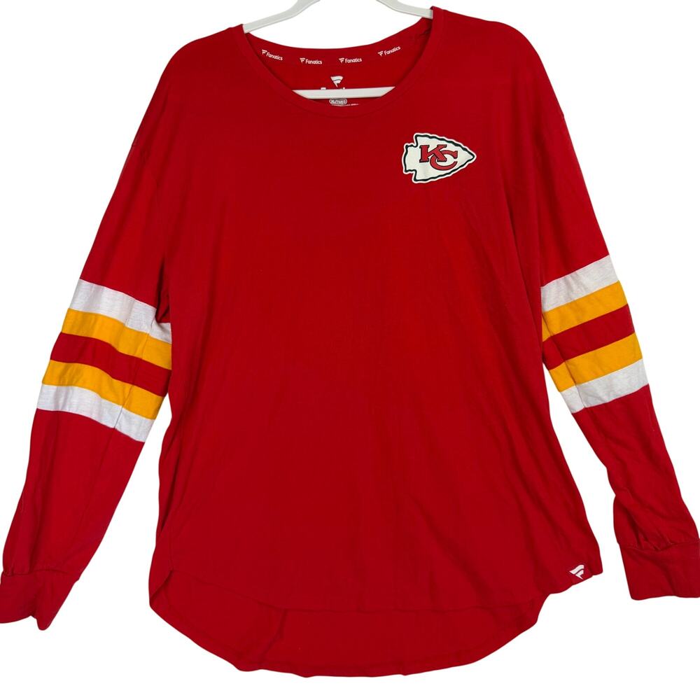 Fanatics Kansas City Chiefs Womens XL Shirt Red Striped Long Sleeve Tee Football